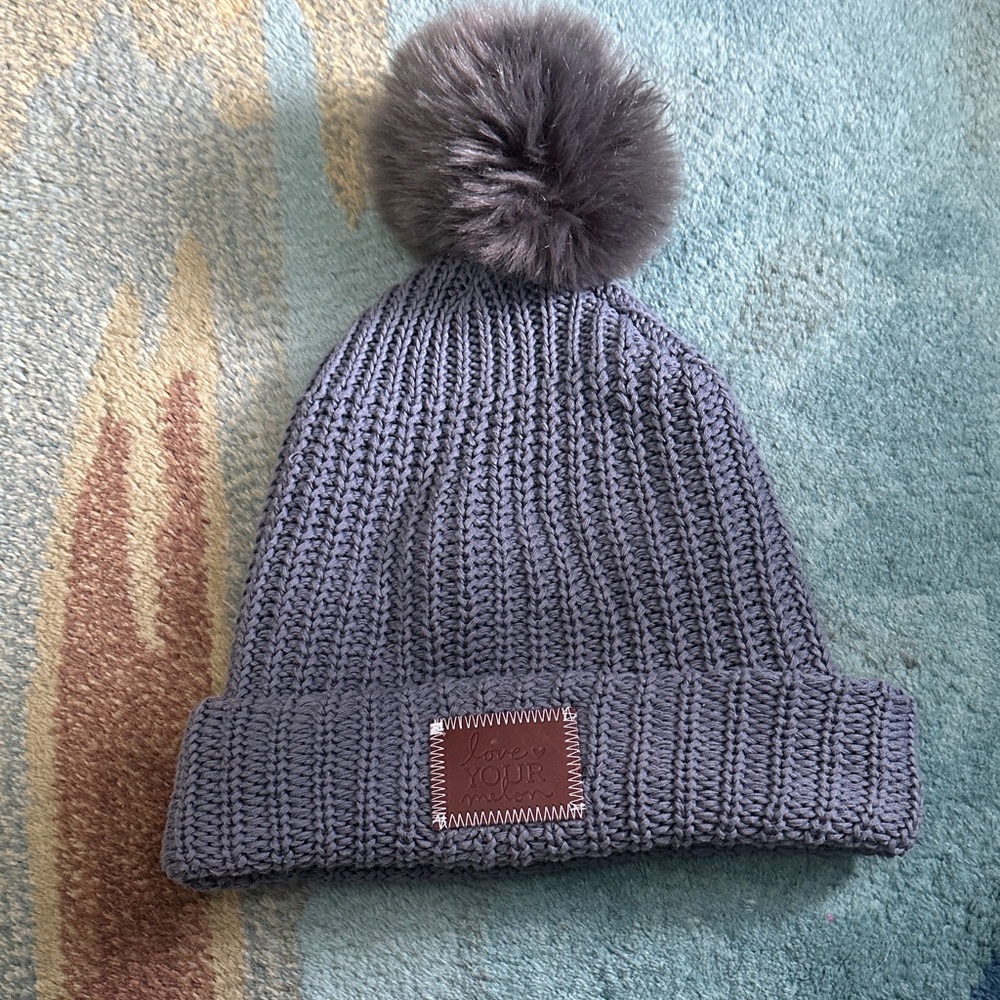 Love Your Melon Gray Knit Beanie with Pom-Pom